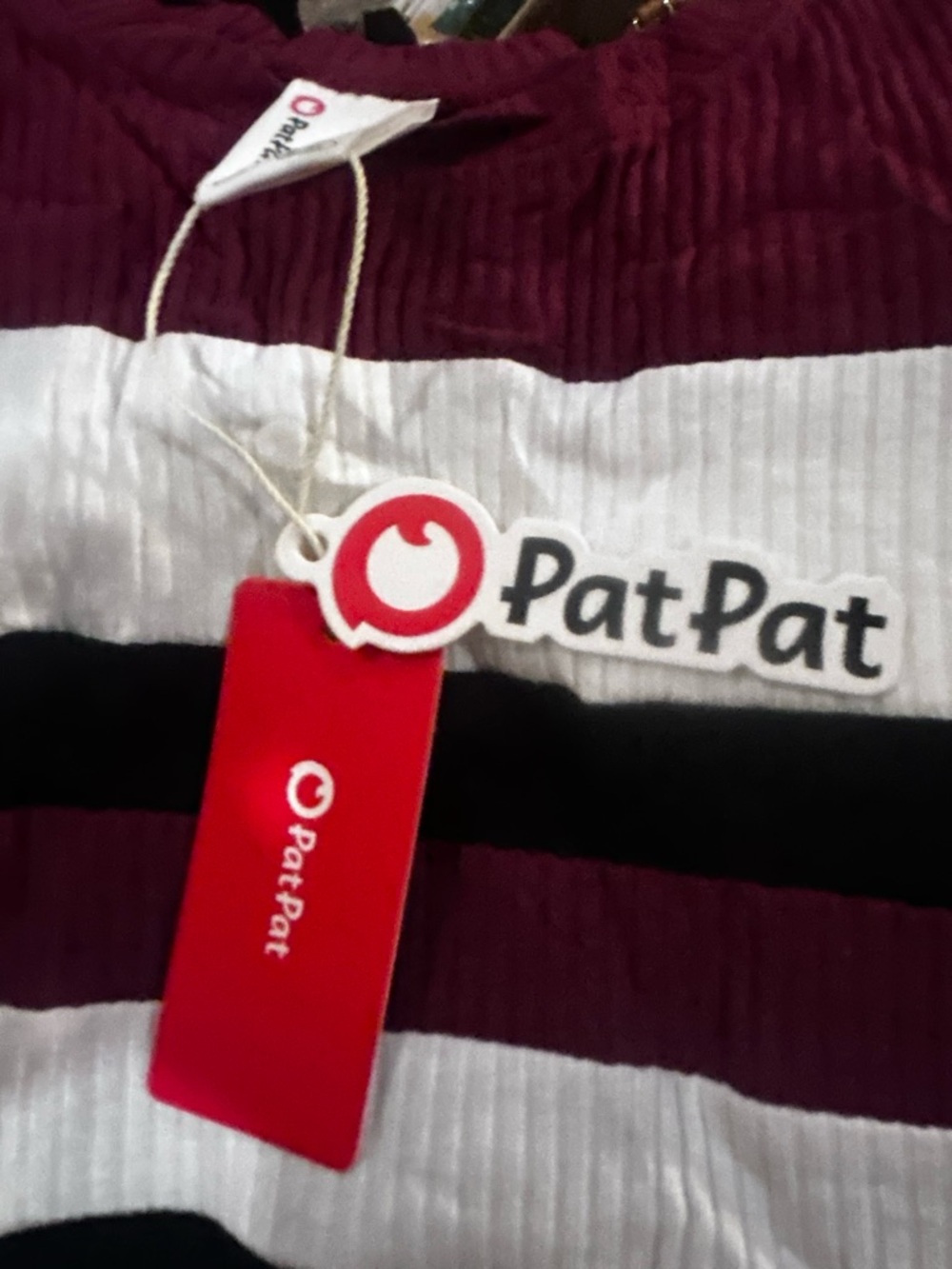 PatPat Maroon, White & Black Striped Shirt, NWT, Girl 3-4